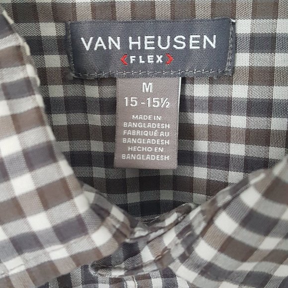 Van Heusen Men's Gray/White Plaid Shirt, Size M - Picture 2 of 4